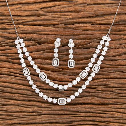 Cubic Zirconia 2 Line Necklace With Rhodium Plating