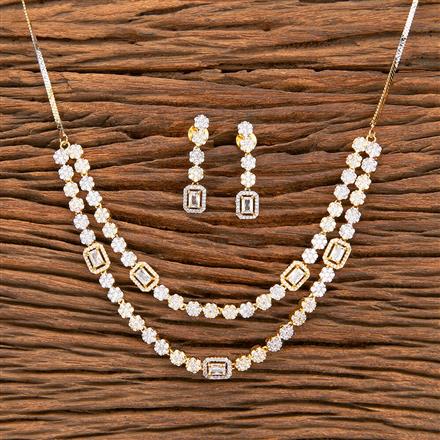 Cubic Zirconia 2 Line Necklace With 2Tone Plating