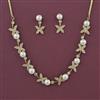 American Diamond Pearl Necklace With Rhodium Plating Mehndi Plating