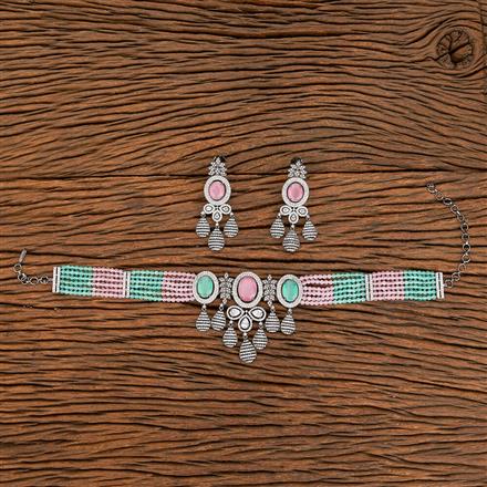 Cubic Zirconia Bandhai Necklace With Black Plating