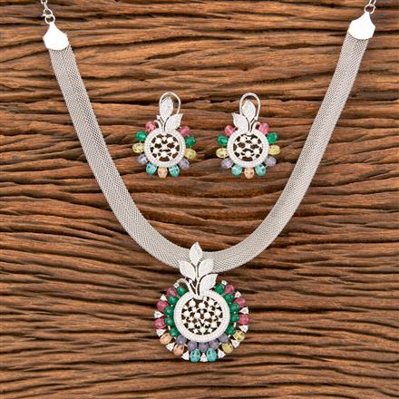 American Diamond Classic Pendant Set With Rhodium Plating