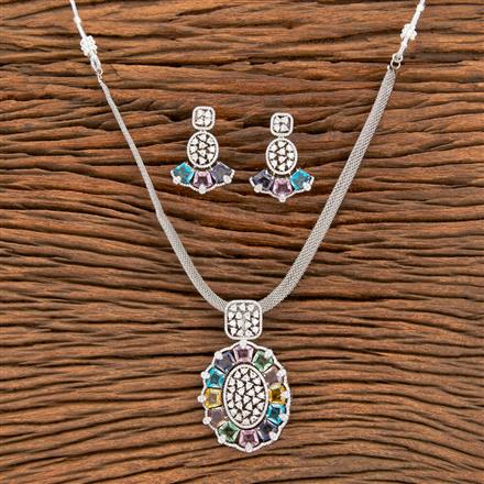 American Diamond Classic Pendant Set With Rhodium Plating