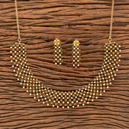 American Diamond Moti Necklace With Gold Plating