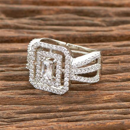 American Diamond Adjustable Ring With 2 Tone Rhodium Plating