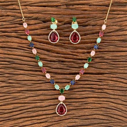 American Diamond Delicate Necklace Set With Gold Plating