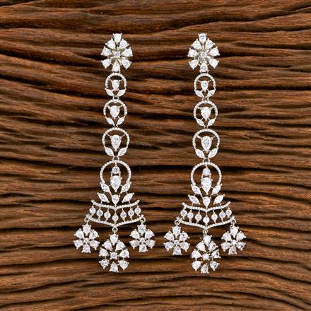 American Diamond Long Earring With 2 Tone Rhodium Plating