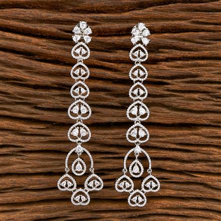 American Diamond Long Earring With 2 Tone Rhodium Plating