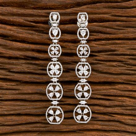 American Diamond Long Earring With 2 Tone Rhodium Plating