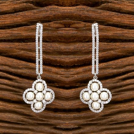 American Diamond Moti Earring With 2 Tone Rhodium Plating