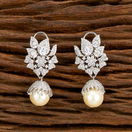 American Diamond Short Earring With 2 Tone Rhodium Plating