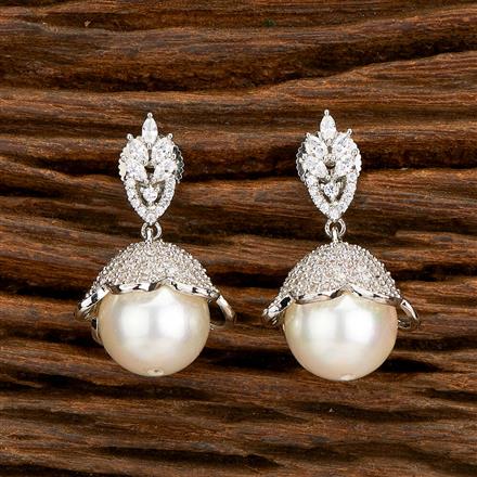 American Diamond Moti Earring With 2 Tone Rhodium Plating