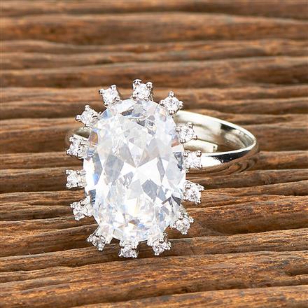 American Diamond Adjustable Ring With Rhodium Plating