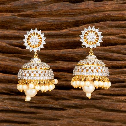 American Diamond Jhumki With 2 Tone Rhodium Plating