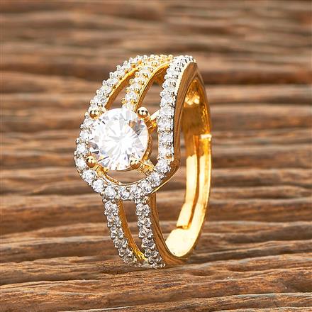 American Diamond Adjustable Ring With 2 Tone Rhodium Plating