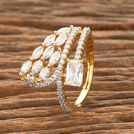 American Diamond Adjustable Ring With 2 Tone Rhodium Plating