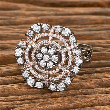 American Diamond Classic Ring With Black Rose 2 Tone Rhodium Plating