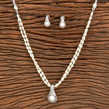 American Diamond Pearl Pendant Set With Black 2 Tone Rhodium Plating