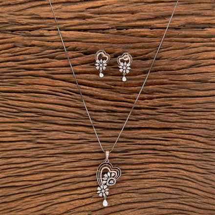 American Diamond Heart Pendant Set With Black Rose 2 Tone Plating