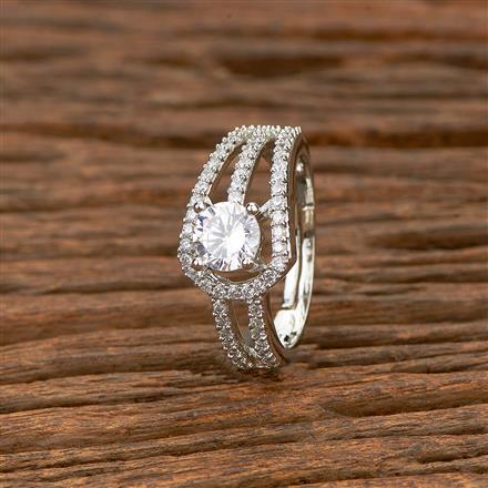 Cz Adjustable Ring With Rhodium 2 Tone Plating