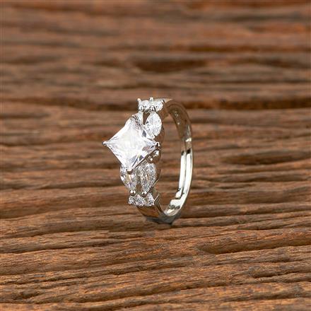 Cz Adjustable Ring With Rhodium 2 Tone Plating