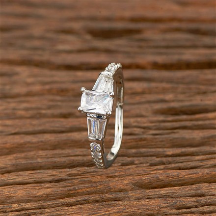 Cz Adjustable Ring With Rhodium 2 Tone Plating