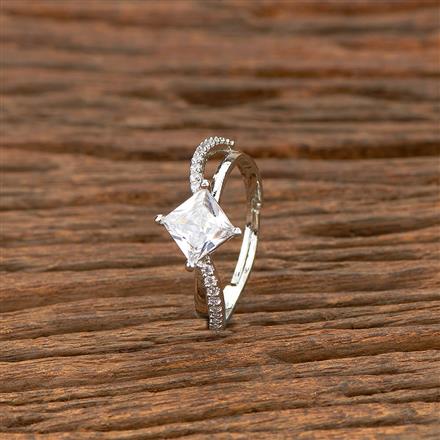 Cz Adjustable Ring With Rhodium 2 Tone Plating