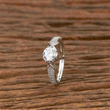 Cz Adjustable Ring With Rhodium 2 Tone Plating