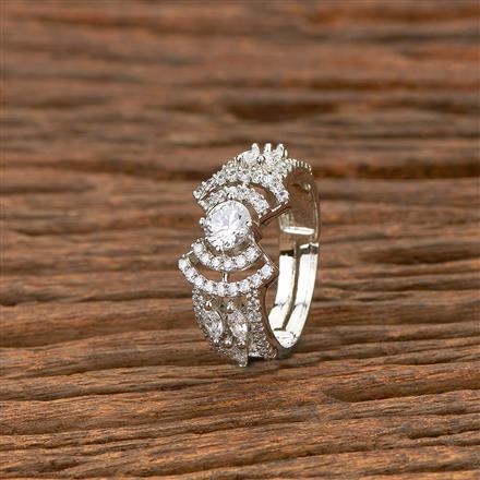 Cz Adjustable Ring With Rhodium 2 Tone Plating