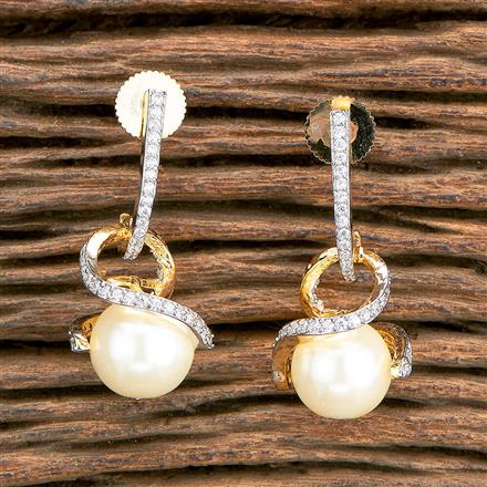 Cz Short Earring With Rhodium 2 Tone Plating