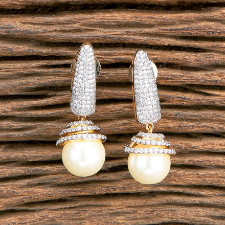 Cz Short Earring With Rhodium 2 Tone Plating