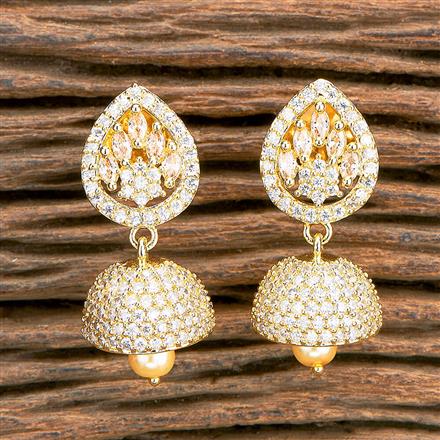 Cz Moti Jhumki With Gold Plating