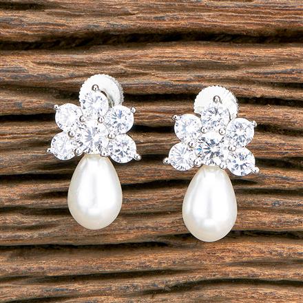 Cz Pearl Earring With Rhodium 2 Tone Plating