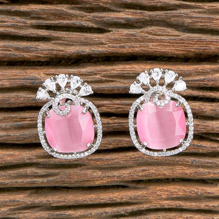 Cz Short Earring With Rhodium Plating