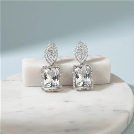 Cz Classic Earring With Rhodium Plating