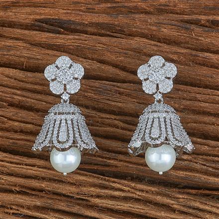 Cubic Zirconia Moti Jhumki With 2 Tone Rhodium Plating
