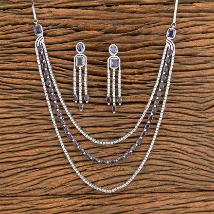 Cz 3 Line Necklace With Rhodium Plating