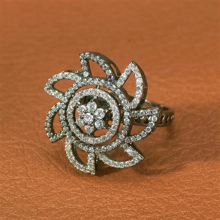 Cz Adjustable Ring With Black 2 Tone Rhodium Plating