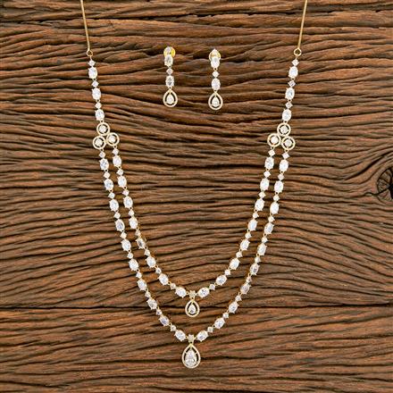 Cubic Zirconia 2 Line Necklace With Gold Plating