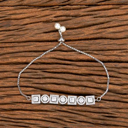 Cubic Zirconia Adjustable Bracelet With Rhodium Plating