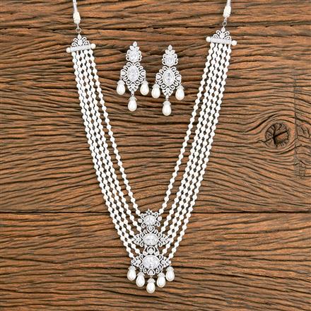 American Diamond 5 Line Necklace With Rhodium Plating