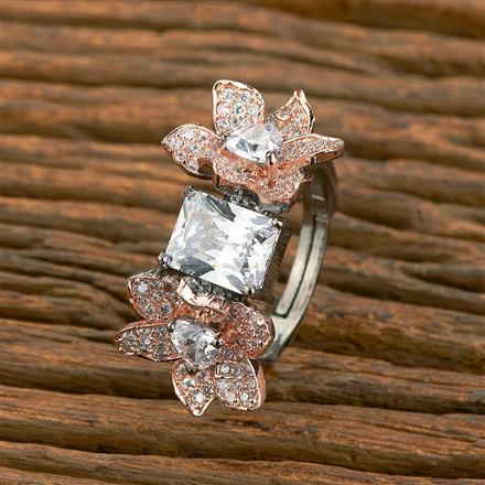 American Diamond Adjustable Ring With Black Rose Plating