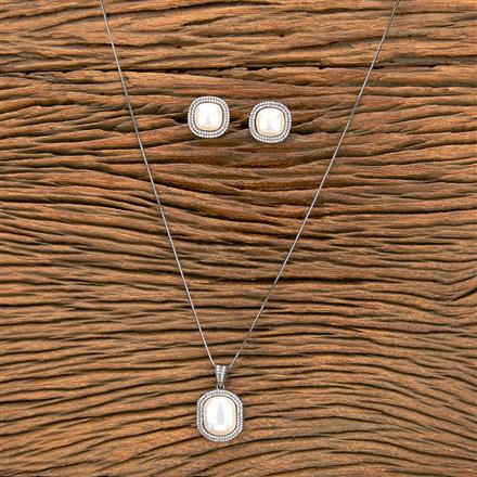 American Diamond Nano Stone Pendant Set With Black Plating