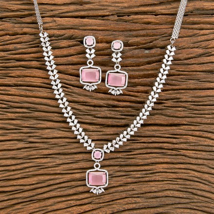 American Diamond Classic Necklace With Rhodium Plating