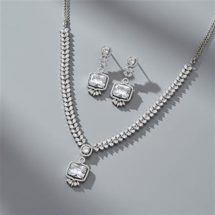 American Diamond Classic Necklace With Rhodium Plating