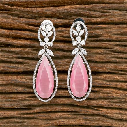 American Diamond Big Stone Earring With Rhodium Plating