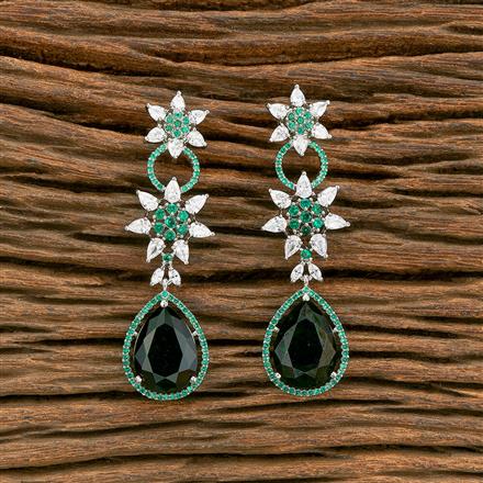 American Diamond Big Stone Earring With Rhodium Plating