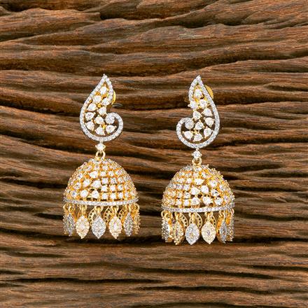 American Diamond Classic Jhumki With Rhodium 2 Tone Plating
