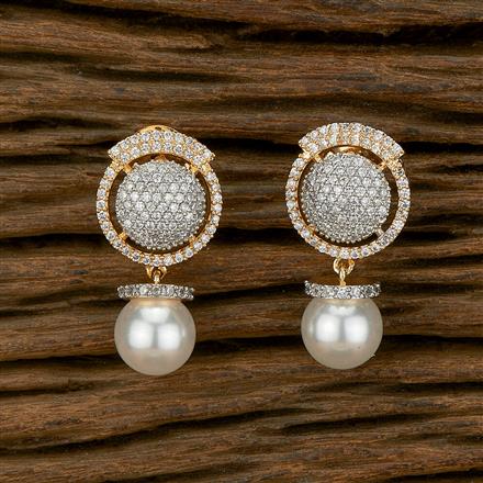 Cubic Zirconia Pearl Earring With 2 Tone Black Plating