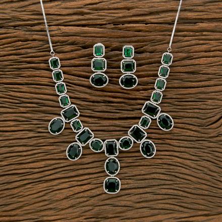 Cubic Zirconia Big Stone Necklace With Rhodium Plating