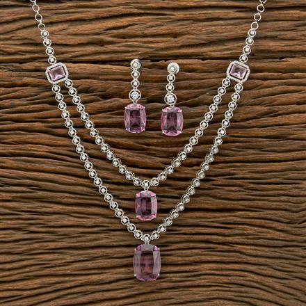 Cubic Zirconia Big Stone Necklace With Rhodium Plating